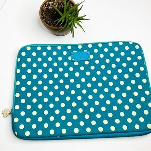 KATE SPADE Teal Blue Polka Dot Laptop Case Padded Zip Sleeve Protective Case